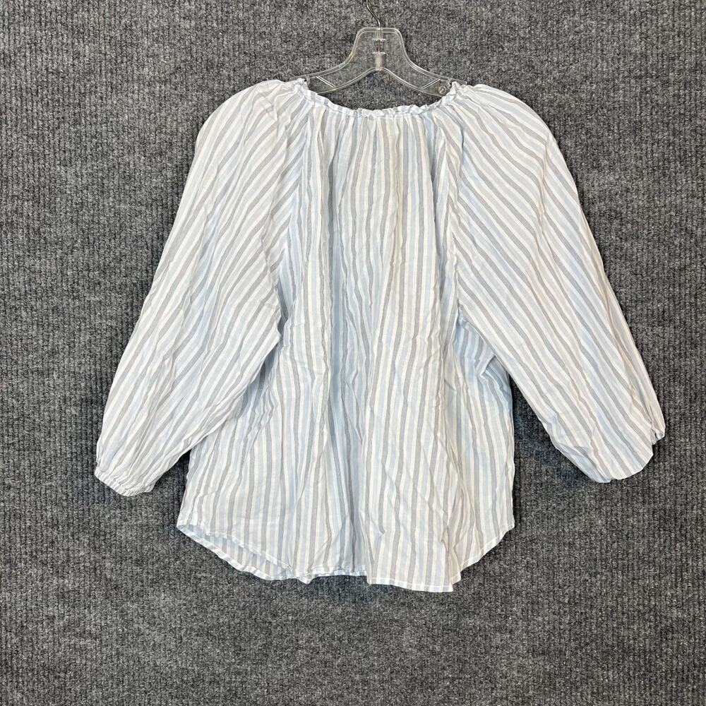 Beach Lunch Lounge Womens Striped Blouse Size Medium Coastal Beachy Cotton Boho - Picture 2 of 8